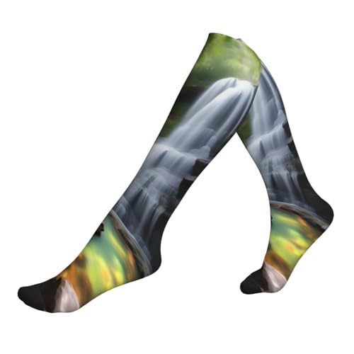 wwqqvnb Waterfall Views Compression Socks for Women and Men with 15-20mmHg Gradient Support, Breathable for All Day Wear, Standing, Sitting, Travel, Active Lifestyle