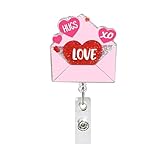 Valentine's Day Love Letter Nurse Badge Reel Retractable Glitter Cute Pink Red Name Tag Acrylic Alligator Clip Valentines Badge Clip ID Badge Holder for Nurse Work Teacher RN Student Cop Office Staff