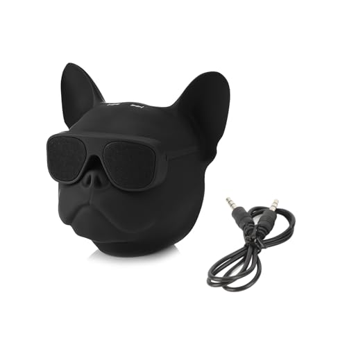 KIMISS Altoparlante Bluetooth Bulldog Francese Portatile in Plastica Nera con Chip Bluetooth 5.0, Memoria 32G, Radio, Stereo, Nero