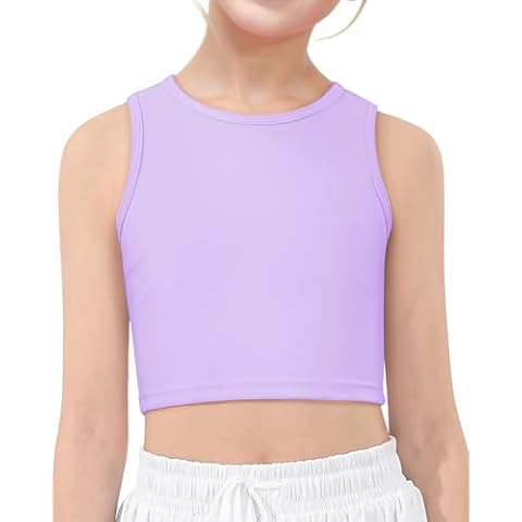 HASMES Girls Butterluxe Double Lined Tank Tops High Neck Racerback Cropped Tanks Basic Sleeveless Dance Top 8 Years (Light Purple) Cover