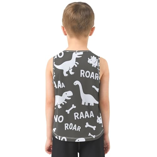 JUNZAN White Dinosaur Black Tank Top for Children Sleeveless Summer Vest Tee Loose Comfy Clothes for Surfing Vacation Swim 3T3