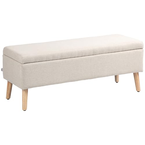 HOMCOM Banc Coffre Rangement rembourré Banquette Banc de lit Aspect Lin pour la Chambre à Coucher, entrée, Salon, Charge 220 Kg, 110 x 39 x 45 cm, Beige