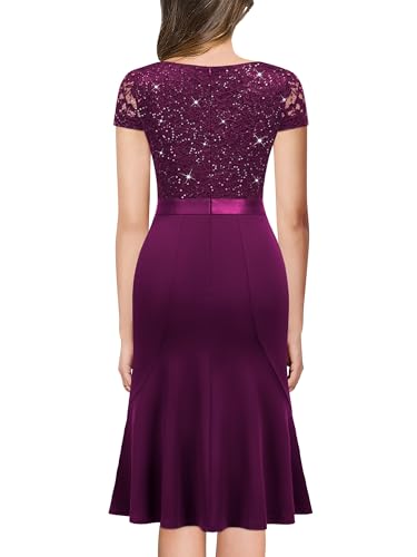 Image of Miusol Women's Elegant V Neck Sequin Glitter Lace Ruffle Style Cocktail Prom Dress