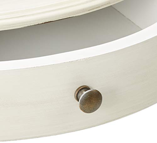 Decor Therapy Fr1464 Pedestal Table With Drawer, 21.5 In X 21.5 In X 29.75 In, Antique White #TOP3