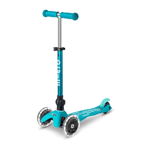 Micro | Mini Deluxe Pliable LED | Trottinette 3 Roues | Roues Avant LED | Guidon Ajustable | 2 à 5 Ans | Aqua
