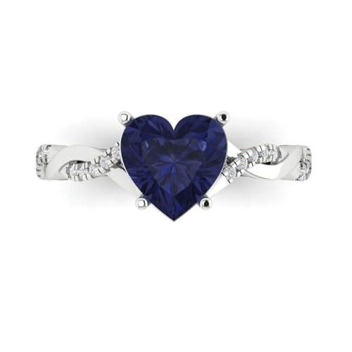 Clara Pucci 2.1 tcw Heart Cut Engagement Ring for Women, 14K Solid Gold, White Gold, Solitaire with Accents Simulated Blue Sapphire Bridal Anniversary Promise Ring - Main Image
