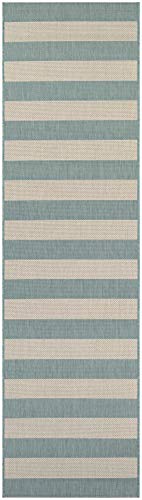 Couristan Afuera Yacht Club Runner Rug, 2-Feet 2-Inch by 11-Feet 9-Inch, Sea Mist/Ivory