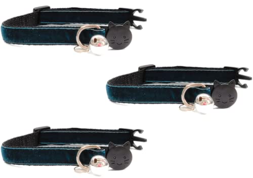 Velvet Cat Collars with Bell. Safe Breakaway Quick Release Buckle. Available in Cat & Kitten Size (Pack of 3) (Cat Collar (20cm