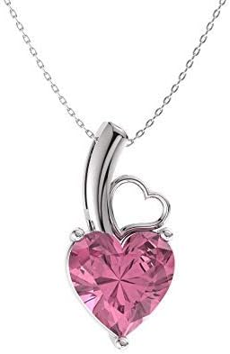 Diamondere Natural and Certified Heart Cut Pink Tourmaline Solitaire Petite Necklace in 9ct White Gold, White,Gold,Red,Silver,Pink
