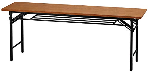 【法人限定】 折りたたみ 会議テーブル 棚付き 幅1800 奥行450 高700 ブラック色脚 リニューアル 長机 会議デスク GD-688 (T:チーク)