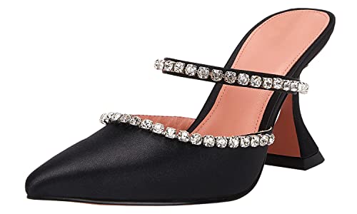VETASTE Women's Pointed Toe Strappy Heels Crystal Satin Heeled Mules Wedding Party Shoes2