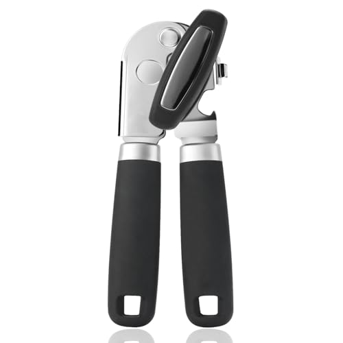 Manual Can Opener, Heavy Duty Handheld Can Opener with High Carbon Sharp Blade, Easy to Use for Seniors with Comfort Grip Handles and Oversized Turn Knob, Black — view 2