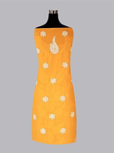 Image of Ada Hand Embroidered Lucknow Chikankari Unstitched Georgette Dress Material Suit Set for Women