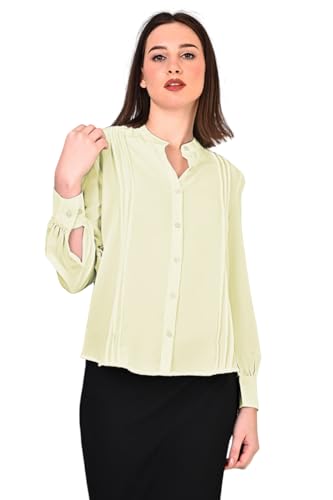 Image of Women's Regular Fit Solid Pleated Cotton Blend Shirts
