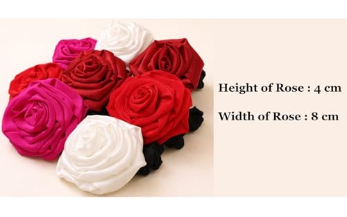 Image of Satin Scrunchie Hair Bands for Women | No-Damage Elastic Hair Ties for Ponytails & Buns | Fluffy & Stylish Rubber Bands | Free Size | Pack of 1 (Off White Rose)