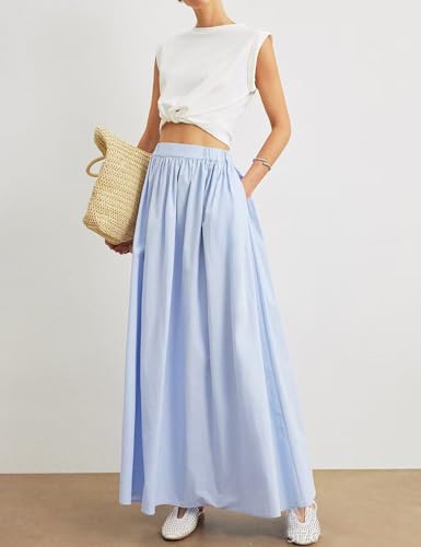 Womens Summer Long Skirt High Waist Pleated A-Line Casual Flowy Fairy Skirts2