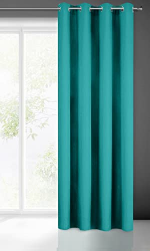 Eurofirany Rita Cortina Lisa Monocolor – 8 Ojales Moderno Dormitorio salón habitación Individual, Poliéster, Turquesa, 140x250 cm