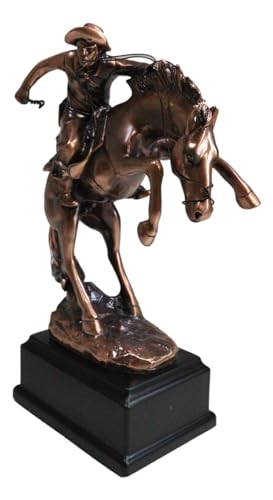Estatua vaquero con caballo encabritado de resina y acabado bronce miniatura 2