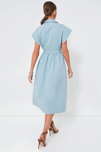 Womens Turn Down Collar Shirt Dress Short Wing Sleeve Button Down Dress Trench Coat Formal Elegant Dress With Belt3
