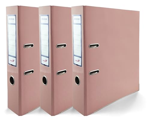 Netuno 3x Akten-Ordner DIN A4 Ekobox Premium Edition glänzend PastellRosa 2-Ring-Mechanik Ringorder A4 75mm Kunststoff Ordner breit Büroordner Plastikordner Briefordner Ringmappe breiter Aktenordner