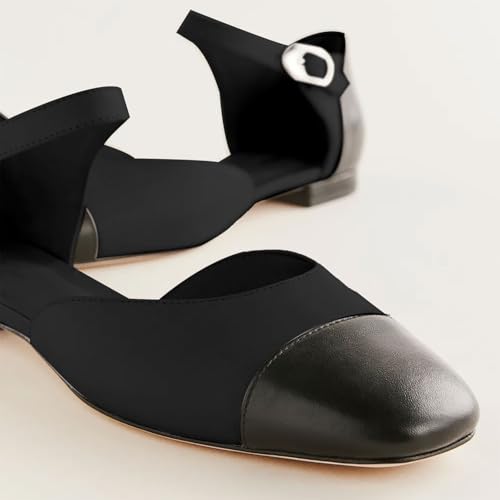 iadore Women's D'Orsay Flats Closed Square Toe Ankle Strap Flat Shoes Cap Toe Comfortable Casual Ballet Flats Splicing Pumps for Women3
