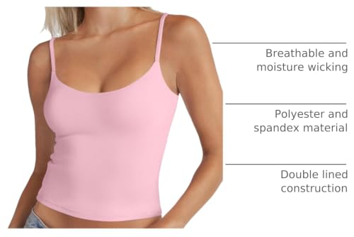 Image of PINKMSTYLE Women's Basic Double Lined Scoop Neck Tank Tops Summer Cami Top | Adjustable Spaghetti Strap,Soft Skin Stretch,Slim Fit for Everyday Wear