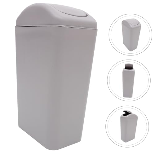 Caneca de basura rectangular pequeña con tapa gris miniatura 5