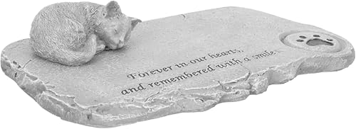 JBJSHHY 猫 記念品 墓石 屋外用 彫像 記念品 飾り額 用 屋外用 ペット 記念品 お墓 印鑑 犬 記念品 お墓 印鑑 置物 ペット 記念品 飾り額 子猫 デザイン 記念品 石 (ライトグレー,24.5x13.5cm)