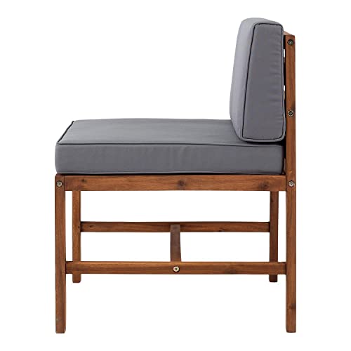 Walker Edison Ravello Contemporary Acacia Wood Armless Outdoor Modular Chair With Cushions, 30 Inch, Brown #TOP2