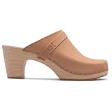 Sandgrens Handmade Swedish Wood Clogs for Women, High Rise Mule US 9-9.5 | Maya Ecru Veg Tan LT, EU 40