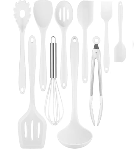 ALLUCK 調理器具セット キッチンツールセット 耐熱 食品級シリコン 製菓器具 台所用品 シリコンキッチン用品 収納 ツールフライ返し おたま トング ヘラ トング 泡立て器 ブラシ スパチュラ パスタサーバー レードル ターナー スプーン(ホワイト)