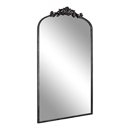 Image of Kate and Laurel Arendahl Vintage Glam Arched Tall Panel Mirror; 24 x 42; Antique Black; Traditional Baroque Large Body Wall Mirror with Ornate Garland Inspired Crown