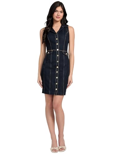 Guess Para Mujer. W5YK24D5PW1 Vestido Vaquero CeñIdo Azul (L), Casual, AlgodóN, Denim, Sin Mangas / Tirantes - 2