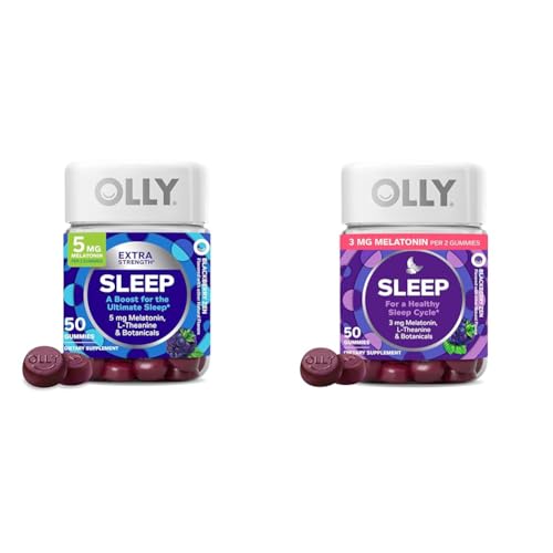 OLLY Extra Strength Sleep 5mg Melatonin 50ct & Restful Sleep Melatonin Gummy 50ct - BlackBerry Zen - L-Theanine, Chamomile & Lemon Balm Sleep Aid