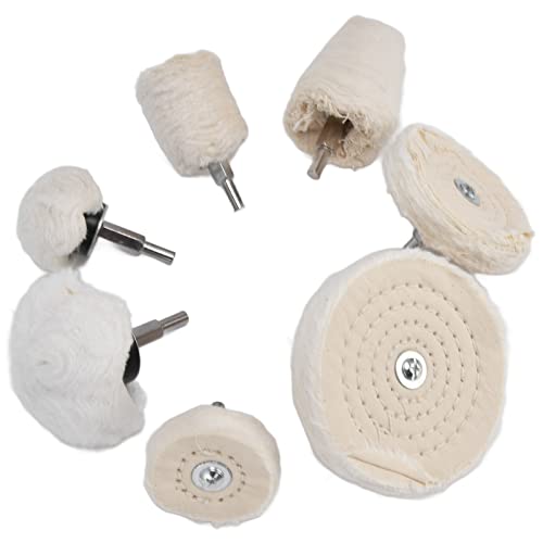 Focket Buffing Wheel Set 7Pcs Polishing Wheel Kit Cotton Flannel Buffing Drill for Metal Glass Grinding, Multipurpose Shapes for Polishing Various Materials, Ideal for Crafters and Handymen