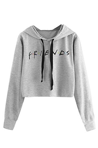Idepet Womens Casual Letters Print Crop Top Loose Pullover Female Shirt Teen Girl TV Show Hoodie Sweatshirt Grey