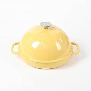 Cast Iron Bread Oven with Cloche Lid, Dia. 9.8inch/25cm, Sourdough Baking Pan, Enameled Yellow