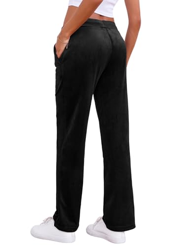 Velour Pants for Women, Straight Leg Womens Velour Sweatpants, Velvet Wide Leg Lounge Pants for Women with Pockets3