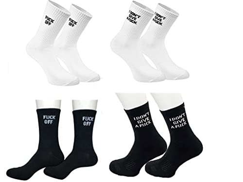 MUST ROSE SPORTS AND HOMEWEAR FUCK OFF Swear Word Curse Printed Stockings Crew Socks Funny Men Tube Socks (one size Z-4 pairs3)