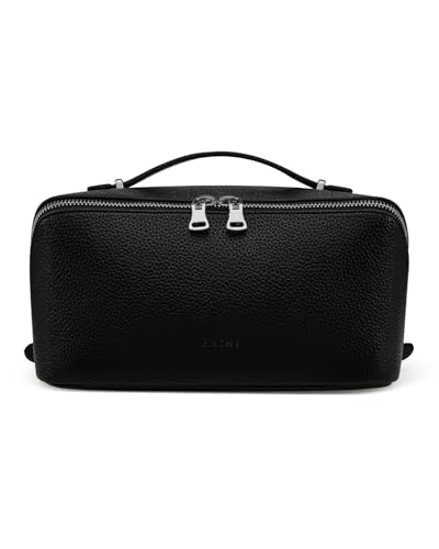 Image of EACHY Travel Makeup Bag, Lychee Leather Large Capacity Cosmetic Bag for Women, Open Flat Toiletry Bag with TPU Brush Compartment, Waterproof Skincare Organizer Travel Essentials