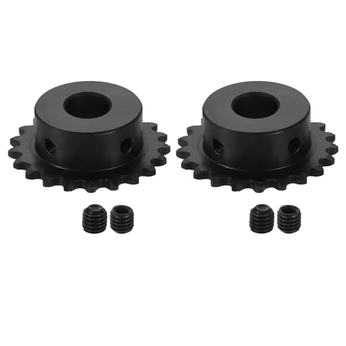 uxcell 2 Pcs #25 Chain Roller Sprocket 12mm Bore, 21 Tooth C45 Carbon Steel ANSI #25 Roller Sprocket Round Hole with Set Screws for ISO 04C Chain