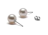HinsonGayle AAA GEM 8.5-9mm White Round Freshwater Cultured Pearl Stud Earrings (14K White Gold)