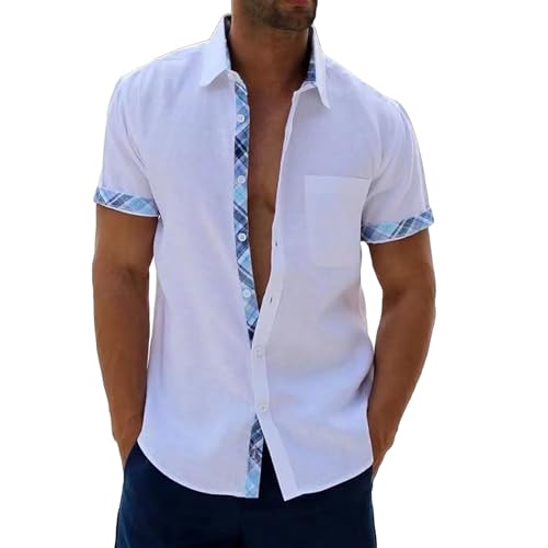 Button Down Short Sleeve Beach Shirts Mens Summer Regular Fit Shirts Casual Button Down Short Sleeve Beach Tops with Pocket Hawaiian Shirts for Men Short Sleeve Beach Shirt JANUK40530DEALS0889 White