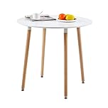 buybyroom Small Round Dining Table, Space Saving Small Kitchen Table White with Wood Legs for Kitchen, Study and Office desk, Round Dining Table for 2, Outdoor Side Table, 80 * 80 * 74cm