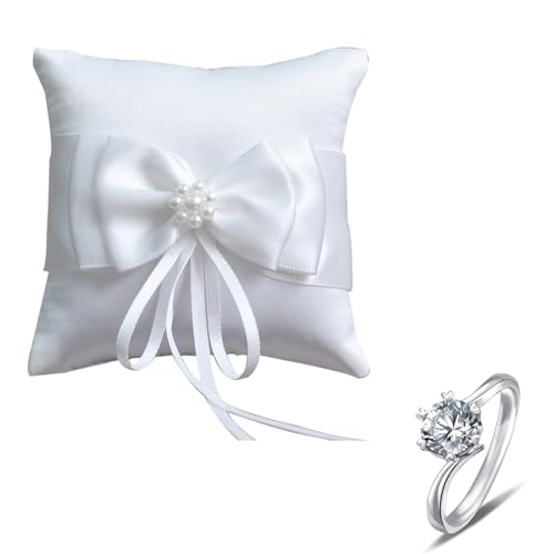 ZFRITP Coussin Alliance Dentelle Perles - Porte-Bague Ivoire (10 x 10 cm)