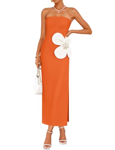 Image of ZESICA Womens Summer Cocktail Strapless Maxi Dress 2026 Formal Bodycon Backless Floral Tube Wedding Guest Party Long Dresses
