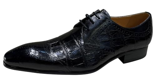 Santimon Men’s Crocodile Leather Formal Dress Shoes – Fashion Luxury Lace-Up Shoes for Business, Prom Weddings, Special Occasions