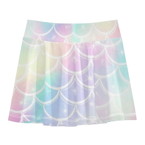 Athletic Shorts Girls Skorts Iridescent Pastel Mermaid Scales Tennis Skirts for Kids Cheer Little Girl 3t2