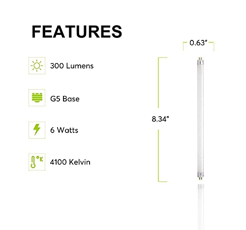 Sterl Lighting – 6 Watt G5 Mini 2 Pin Base 120/220V 8.34In 300Lm Under Cabinet Display Lighting Straight Tube Light For Garage Or Kitchen T5 Fluorescent Bulbs Replacement F6T5/Cw 4100K White – 8 Pack #TOP1