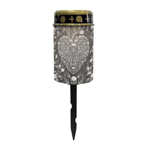 Image of Skull Skeleton Cemetery Solar Lights Flameless Candles | Halloween Water Resistant LED Flameless Candle, Grave Lights Solar Powered Landscape Lights for Grave Memorial Gift